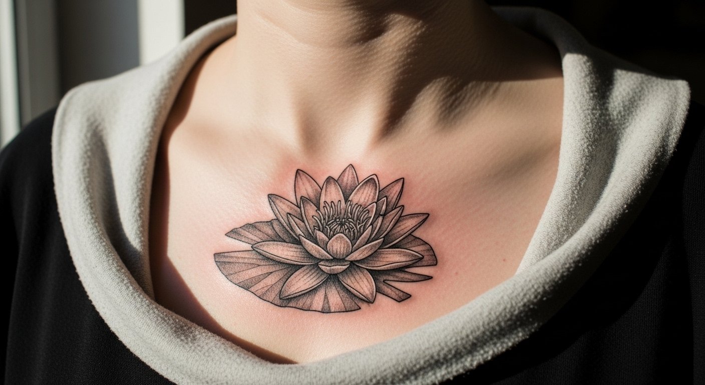 17 Black And Grey Water Lily Tattoo Designs