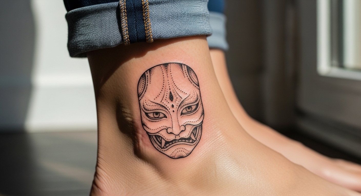 17 Dotwork Hanya Mask Tattoo Design Ideas
