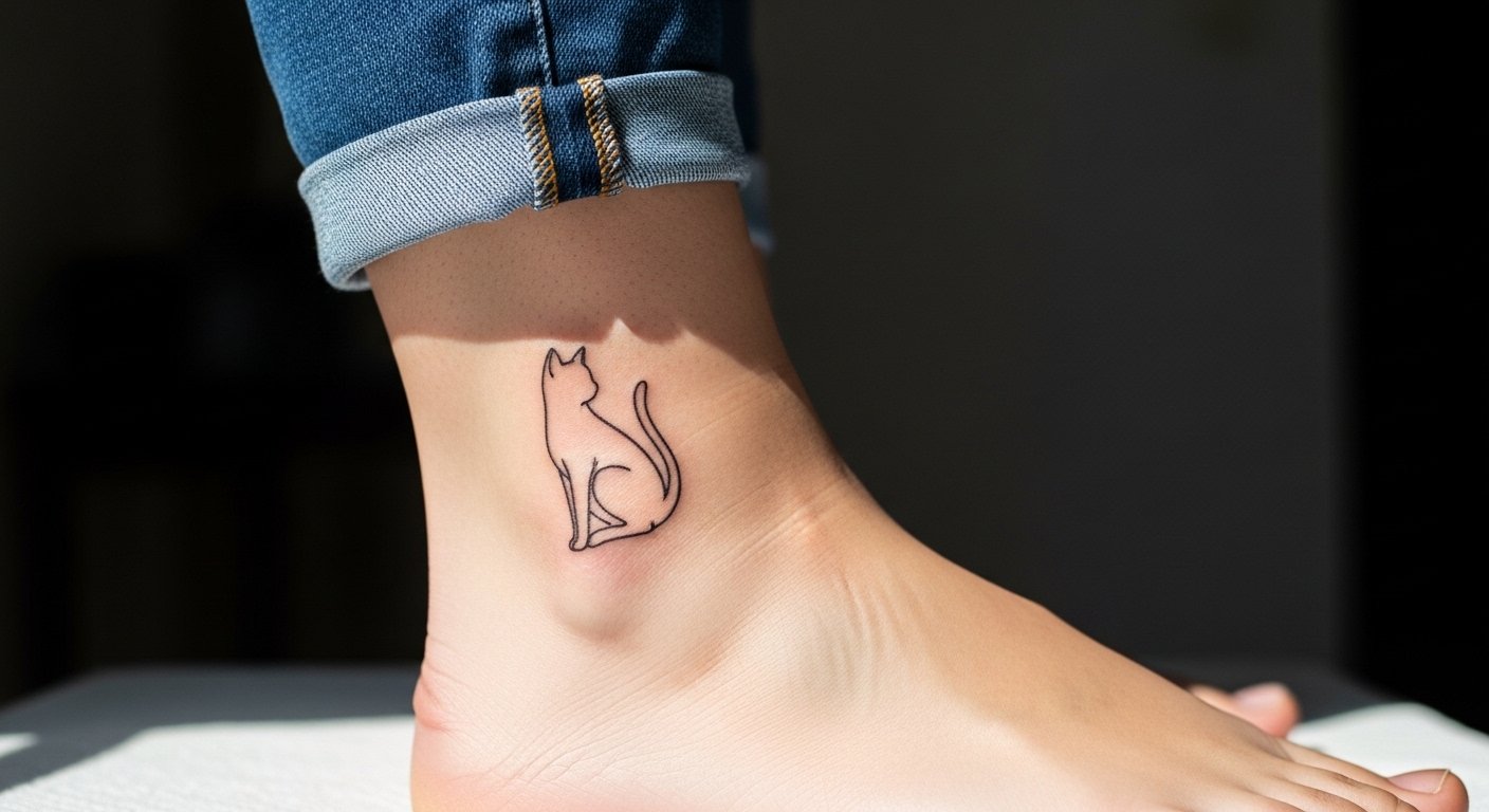 21 Illustrative Cat Outline Tattoo Designs