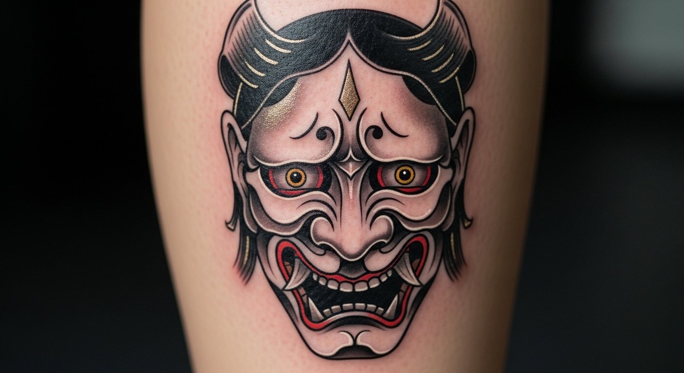 21 Elegant Japanese Mask Tattoo Designs