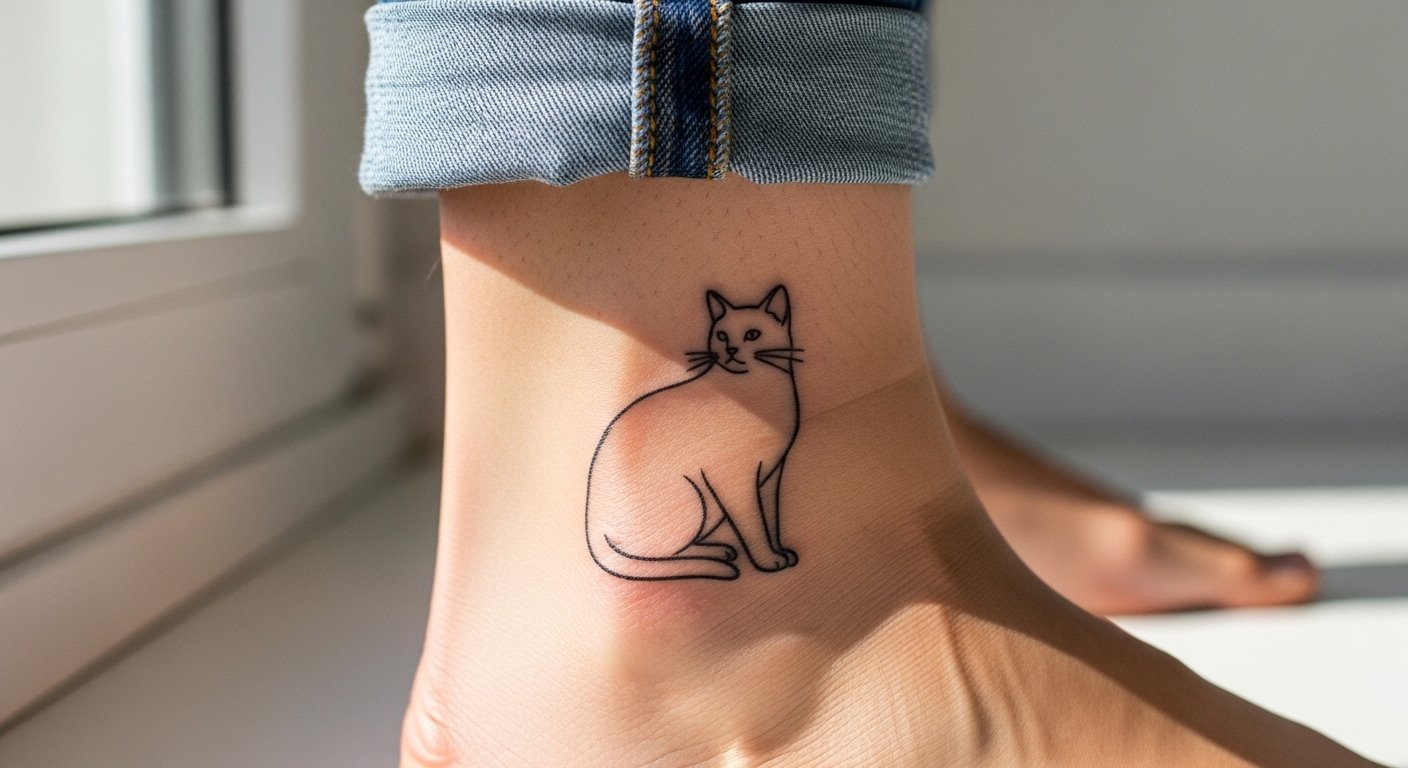 21 Small Cat Outline Tattoo Designs