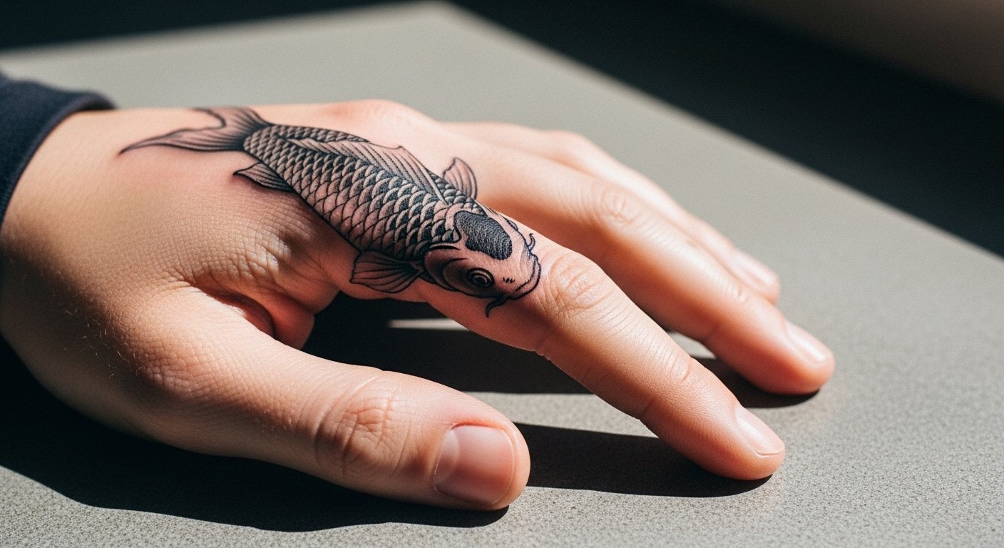 21 Koi Fish Tattoo Design on Finger That Looks Clean